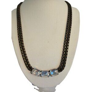 Vtg J Crew Bronze Tone Necklace Brilliant Clear Rhinestones Double Strand Estate